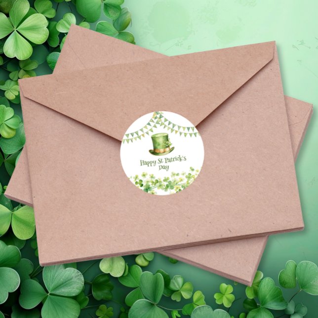 Sticker Rond Trefle Aquarelle Verte Fête de la Saint-Patrick (Green Watercolor Shamrock St Patrick's Day Party Classic Round Sticker)
