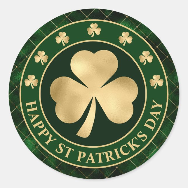 Sticker Rond Trèfle de Shamrock vert et or Saint-Patrick (Devant)