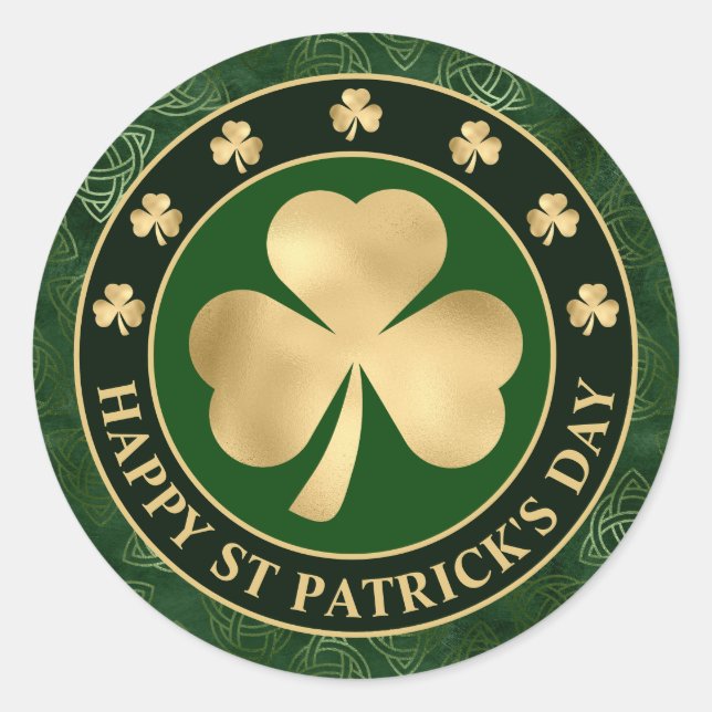 Sticker Rond Trèfle de Shamrock vert et or Saint Patrick (Devant)