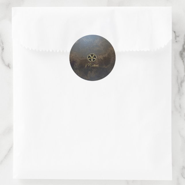 Sticker Rond Trèfle doré élégant, aspect cuir (Sac)