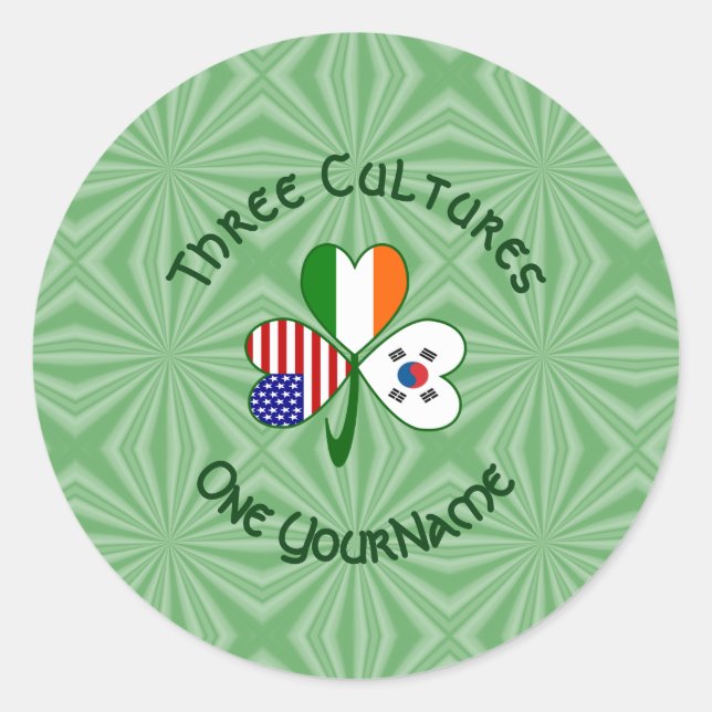 Sticker Rond Trèfle S. Corée Irlande États-Unis Drapeaux Person (Devant)