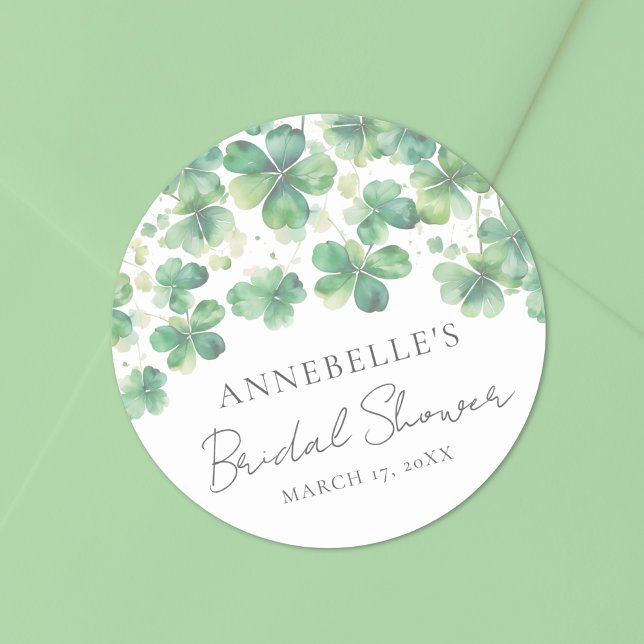 Sticker Rond Trèfle Shamrock Chanceux en Amour Fête de Mariage (Shamrock Clover Lucky In Love Bridal Shower Classic Round Sticker)