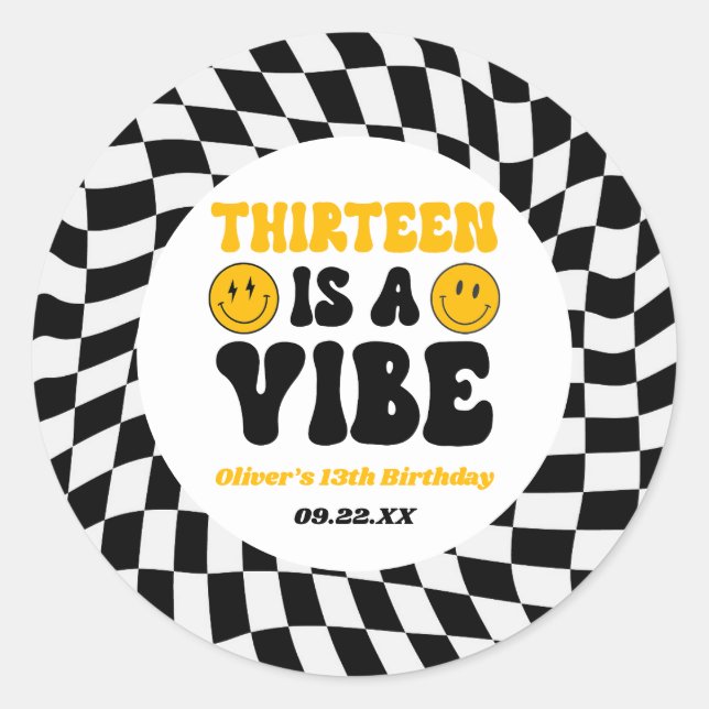 Sticker Rond Treize Est Une Vibration Fête D'anniversaire Rétro (Devant)