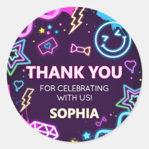 Sticker Rond Treize Neon Adolescent fête d'anniversaire