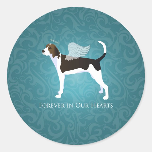 Sticker Rond Trek Walker Coonhound Animal Memorial Angel Dog (Devant)