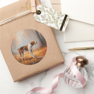 Sticker Rond Trekking Walker Coonhound à l'automne Feuilles aut