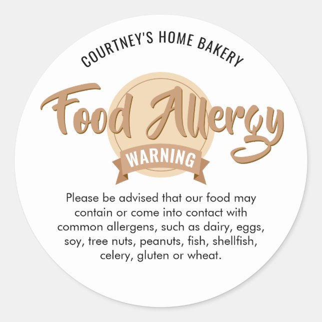 Sticker Rond Trendy Beige Food Safety Allergens Alert Warning (Devant)