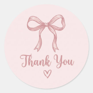 Sticker Rond Trendy Coquette Pink Bow Cute Thank You Round Stic
