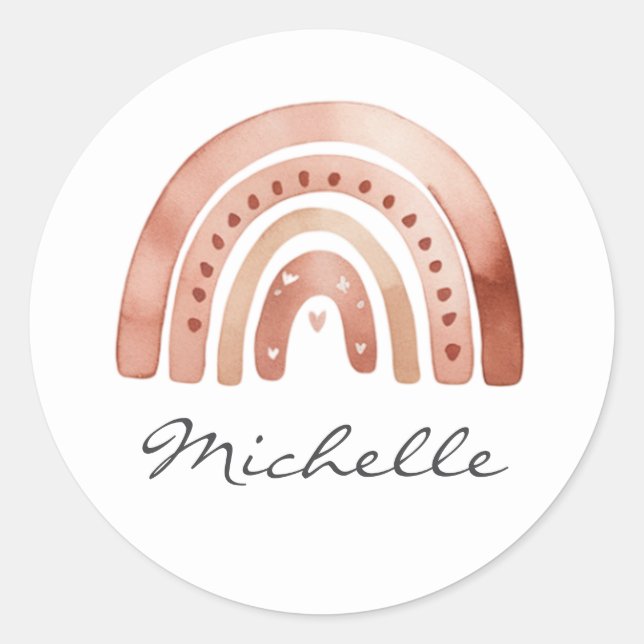 Sticker Rond Trendy Cute Boho Watercolor Rainbow Personalized (Devant)