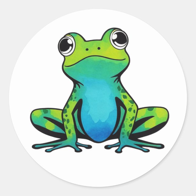 Sticker Rond Trendy Cute Happy Green Frog (Devant)