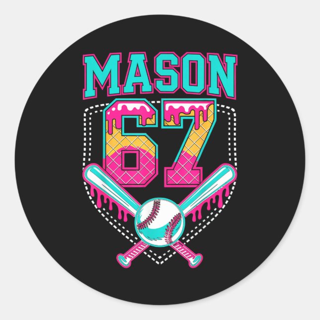 Sticker Rond Trendy Mason 67 Mem Ice Cream Drip Baseball Birthd (Devant)