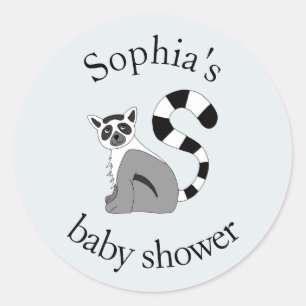 Sticker Rond Trendy Neutral Jungle Lemur & Nom Baby shower