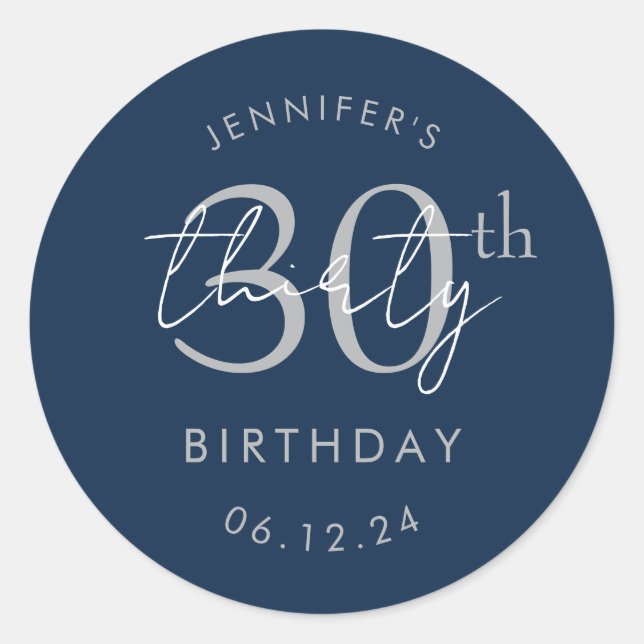 Sticker Rond Trente ans Fête d'anniversaire moderne écriture ar (Devant)