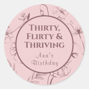 Sticker Rond Trente Enjoués et Florissants Rose Poussiéreux Flo