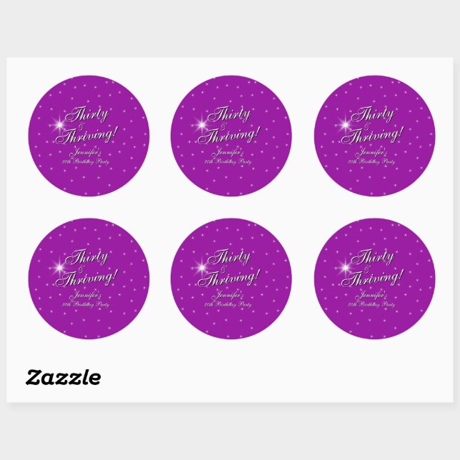 Sticker Rond Trente et prospère rose pourpre 30e anniversaire (Feuille)