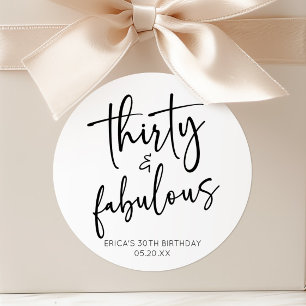 Sticker Rond Trente & Fabuleux Anniversaire Minimaliste 30 Ans
