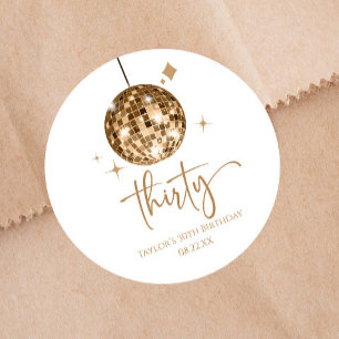Sticker Rond Trente Gold Disco Ball 30e fête d'anniversaire