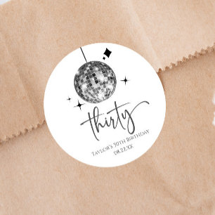 Sticker Rond Trente Silver Disco Ball 30e fête d'anniversaire