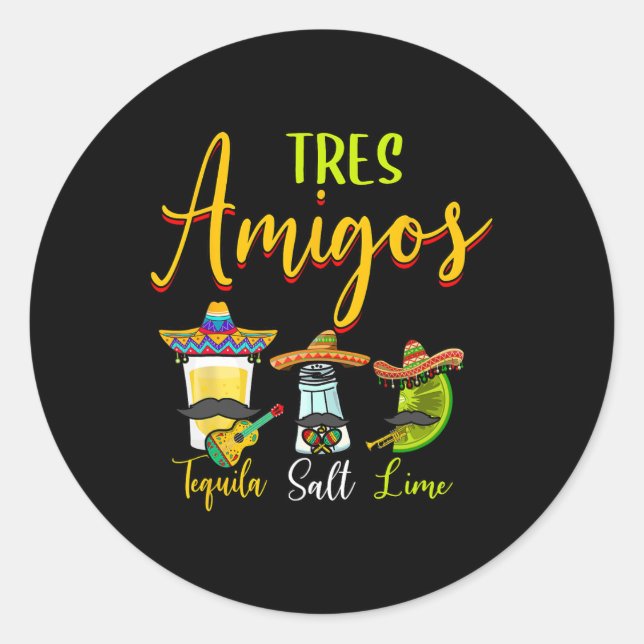 Sticker Rond Tres Amigos Tequila Salt Lime Cinco De Mayo (Devant)