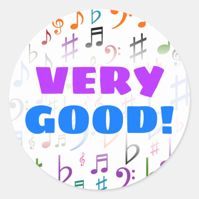 Sticker Rond TRÈS BON ! + Nombreux notes et symboles de musique (Devant)
