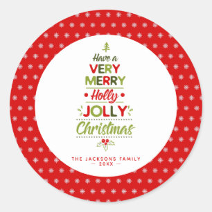 Sticker Rond Très Joyeux Holly Jolly Christmas Tree Texte perso