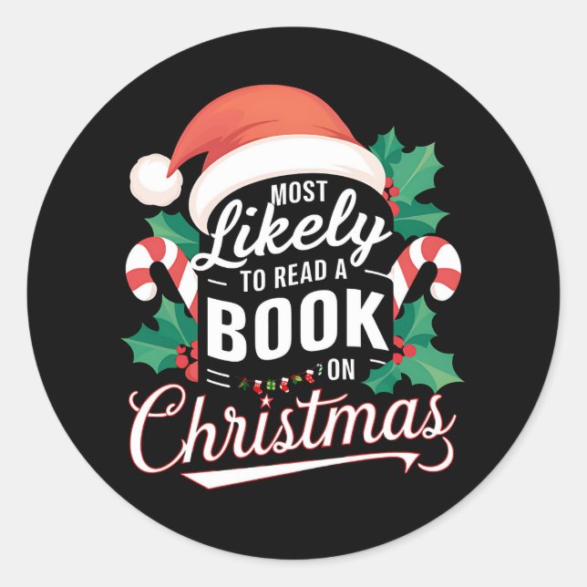 Sticker Rond Très Probable De Lire Un Livre À Noël (Devant)