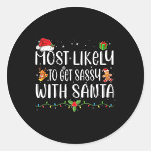Sticker Rond Très Probable D'Obtenir Sy Avec Père Noël Correspo
