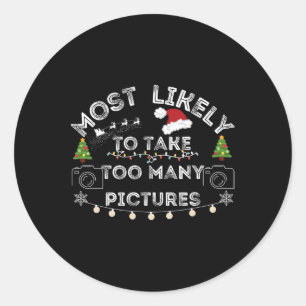Sticker Rond très probablement prendre trop de photos noël