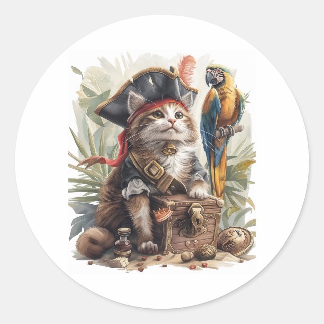Sticker Rond Trésor de chat pirate (Devant)