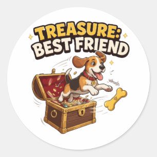 Sticker Rond Trésor Meilleur Ami Beagle