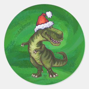 Sticker Rond TRex à Santa Hat sur Green