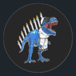 Sticker Rond Trex Dinosaur Menorah Hanoukka Chanukah Jewish Boy<br><div class="desc">Trex,  Dinosaure,  Menorah,  Hanoukka,  Chanoukah,  Juif,  Garçons,  Enfants_1</div>