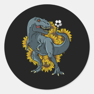 Sticker Rond Trex Jouant au Football Tournesol Drôle de Dinosau