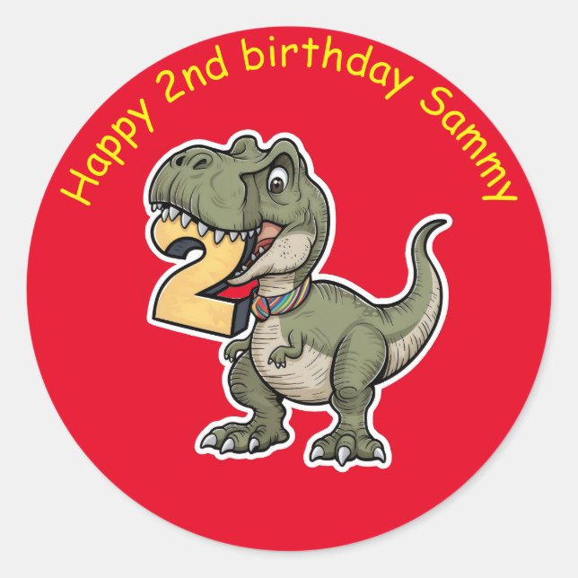 Sticker Rond trex mordant sur le numéro 2 (Devant)