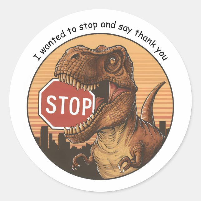 Sticker Rond trex mordant sur le panneau stop (Devant)