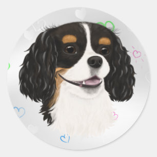Sticker Rond Tri-Coloré Cavalier King Charles Spaniel