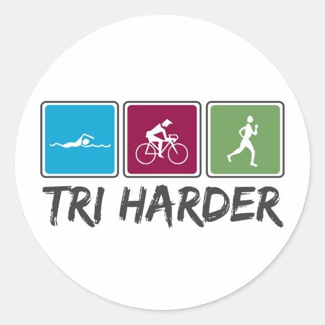 Sticker Rond Tri Harder (Triathlon) (Devant)