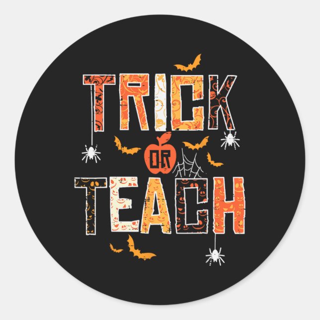 Sticker Rond Tri Ou Enseigner Retro Halloween Enseignantes Femm (Devant)