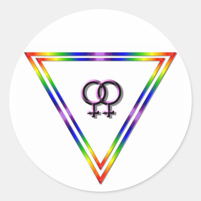 Sticker Rond Triangle arc-en-ciel féminin/féminin (Devant)