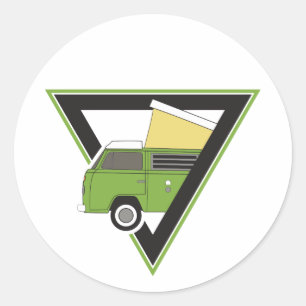 Sticker Rond triangle classique camper vert camper van