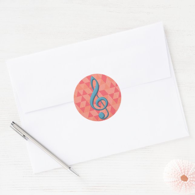 Sticker Rond Triangles géométriques Clé Arbre Turquoise et Rose (Enveloppe)