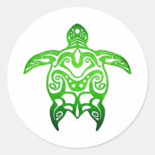 Sticker Rond Tribal de la tortue verte