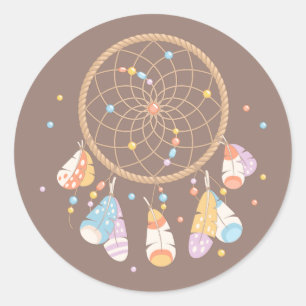 Sticker Rond Tribal Dreamcatcher Boho Baby Brown