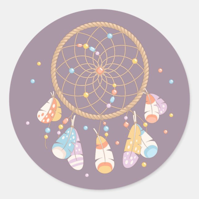 Sticker Rond Tribal Dreamcatcher Boho Baby Purple (Devant)
