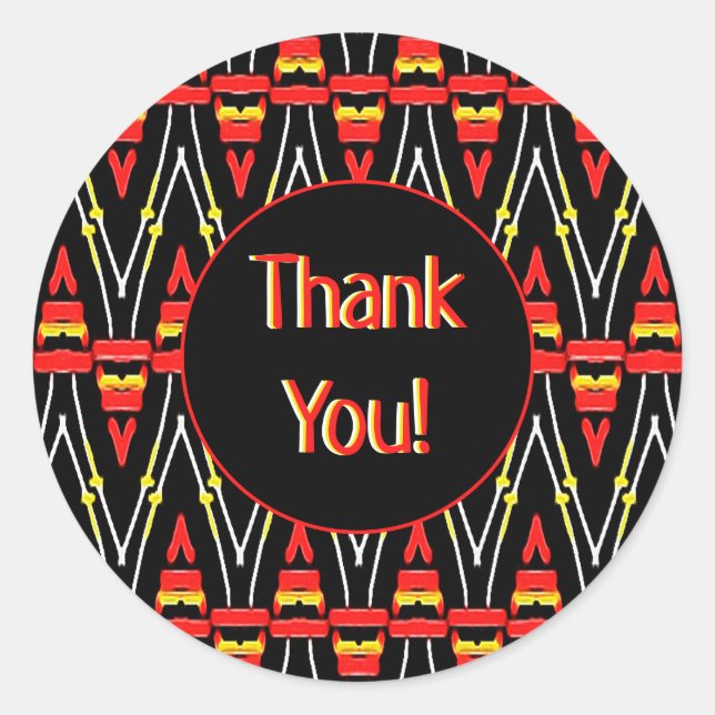 Sticker Rond Tribal rouge et jaune Chevron Motif Merci  (Devant)
