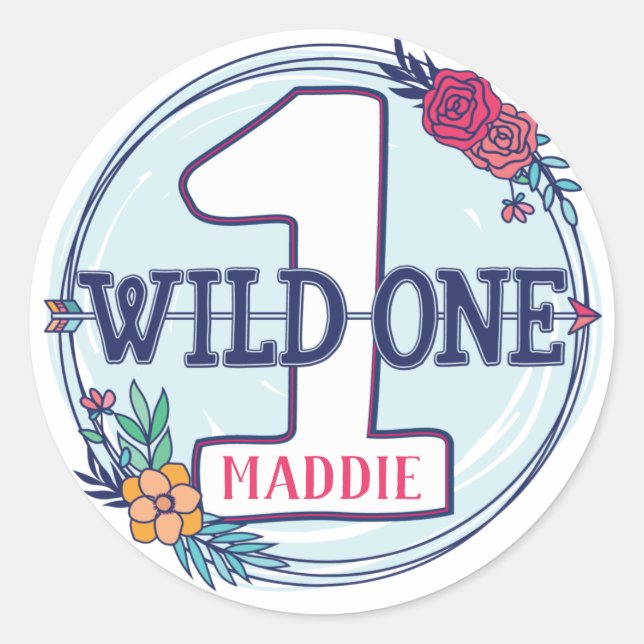 Sticker Rond Tribal Wild One Personnalisé Premier Anniversaire (Devant)
