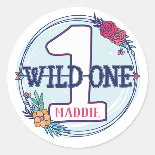 Sticker Rond Tribal Wild One Personnalisé Premier Anniversaire (Devant)