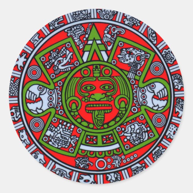 Sticker Rond Tribe autochtone Mexique Aztec Sun Dial Hispanic L (Devant)