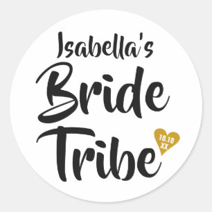Sticker Rond Tribu de la Mariée Or Date Cœur Personnalisé