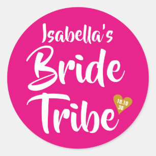 Sticker Rond Tribu de la Mariée Or Date Cœur Personnalisé